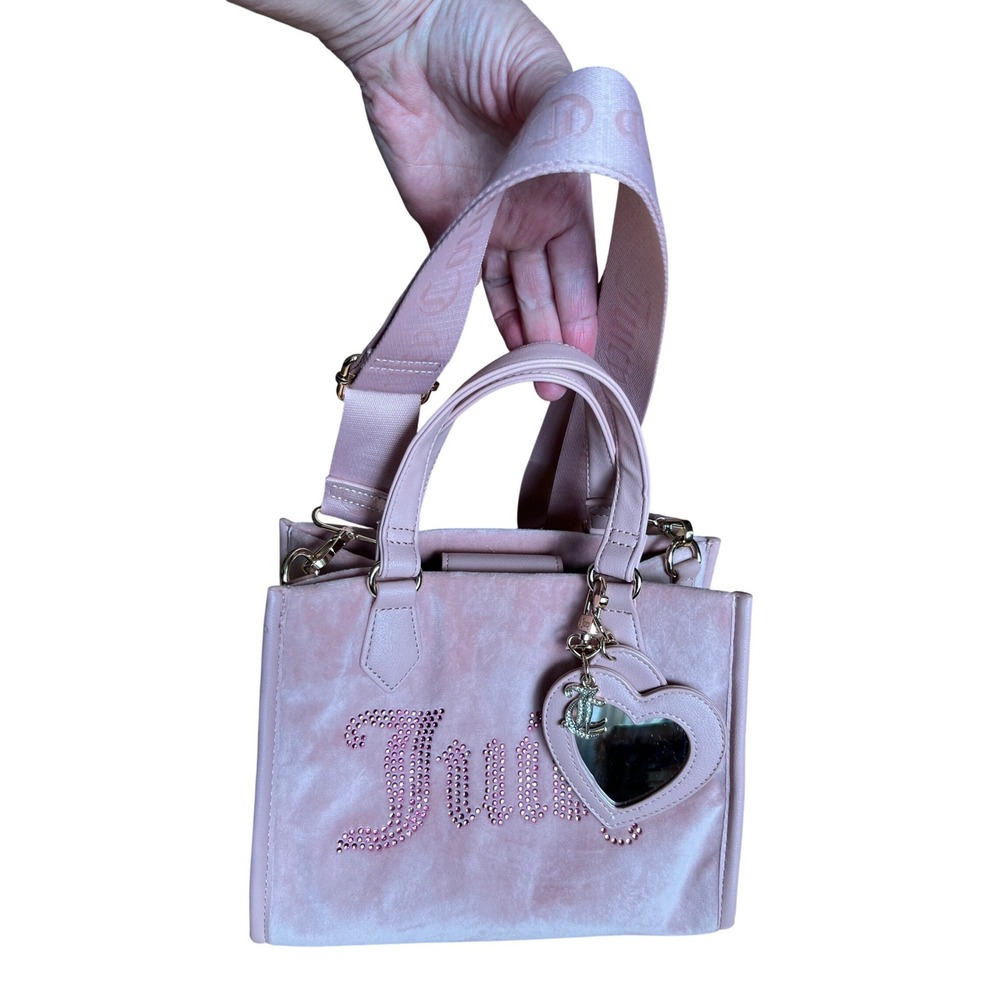 NWOTS Juicy Couture Pink Velour Rhinestone Tote Bag with Mini Purse Mirror - Picture 12 of 12